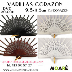 Varillas ABANICO  CALADO CORAZÓN 9.5+11.5CM