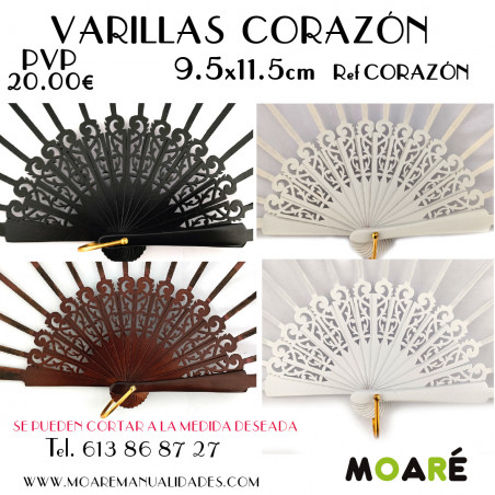Varillas ABANICO  CALADO CORAZÓN 9.5+11.5CM