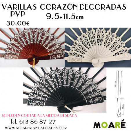Varillas ABANICO  CORAZÓN DECORADAS 9.5+11.5CM