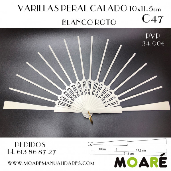 Varillas abanico PERAL CALADO BLANCO ROTO 10+11.5CM