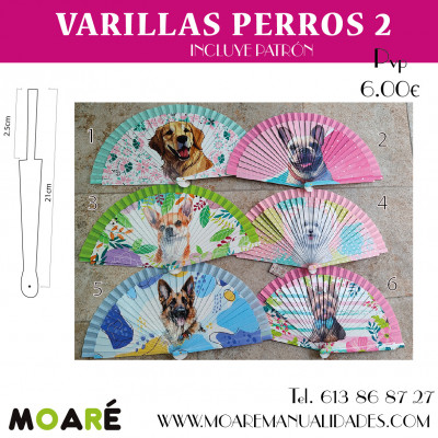 ¡Varillas abanico PERROS + patrón 2.5cm ¡Varillas abanico PERROS + patrón 2.5cm