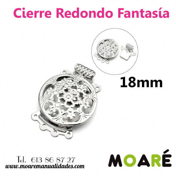 Cierre redondo Caja labrado Fantasia 3 vias 18mm plata