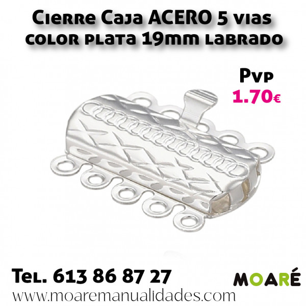 Cierre Caja ACERO PLATA 5 vías 19mm labrado
