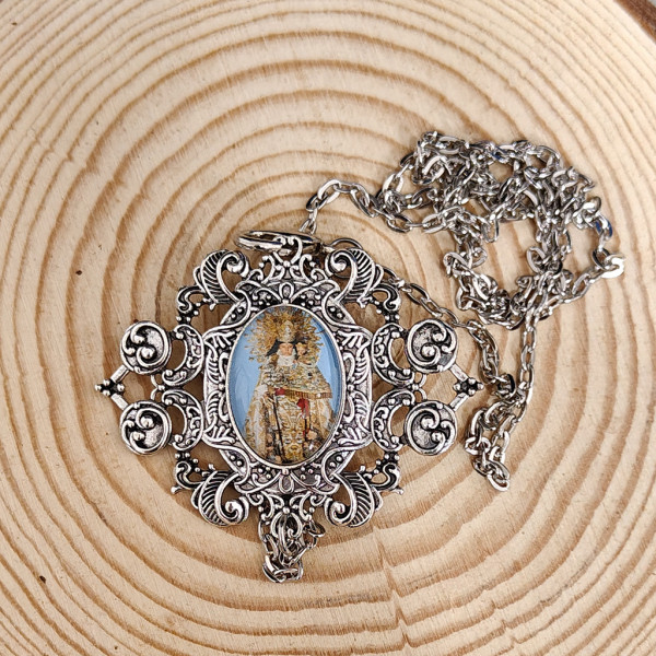 BROCHE CUELGA ABANICO VINTAGE DESAMPARADOS AZUL