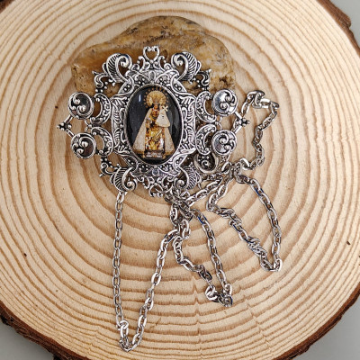 BROCHE CUELGA ABANICO VINTAGE DESAMPARADOS NEGRO FALLERA