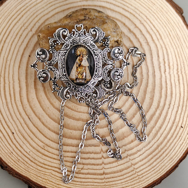 BROCHE CUELGA ABANICO VINTAGE DESAMPARADOS NEGRO