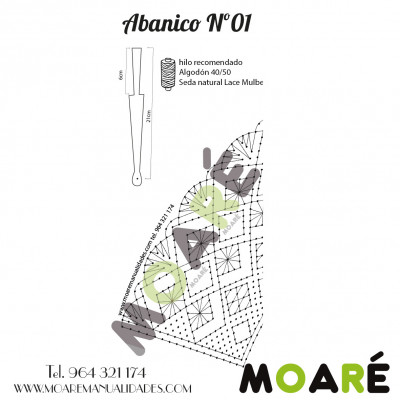 Varillas abanico  GEOMETRICO VENTANEncaje de bolillos o bordado en tul