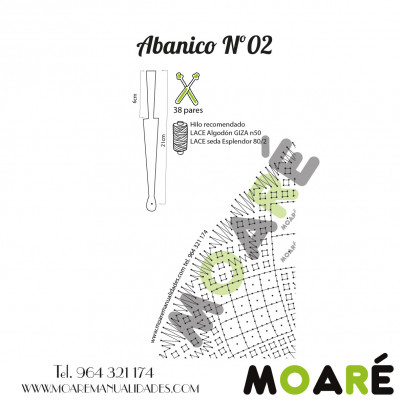 Varillas abanico  GEOMETRICO VENTANEncaje de bolillos o bordado en tul