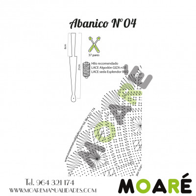 Varillas abanico  GEOMETRICO VENTANEncaje de bolillos o bordado en tul