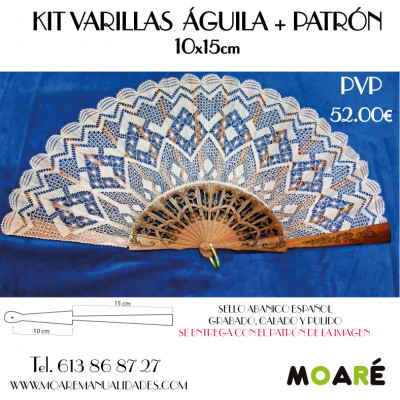 Varillas abanico MOD.AGUILA 10x15 Encaje de bolillos o bordado en tul