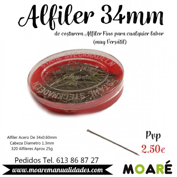 Alfiler Acero 34mm caja roja