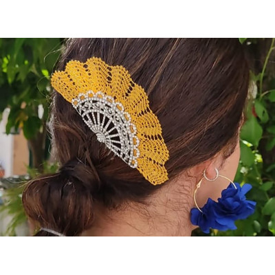 Peineta ABANICO STRASS + PATRON ENCAJE DE BOLILLOS