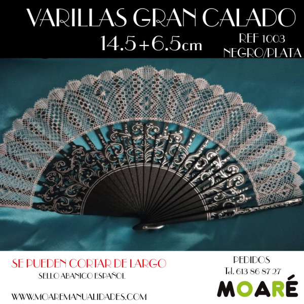 Varillas  GRAN CALADO  NEGRO  ORLAS PLATA 14.5X6.5CM