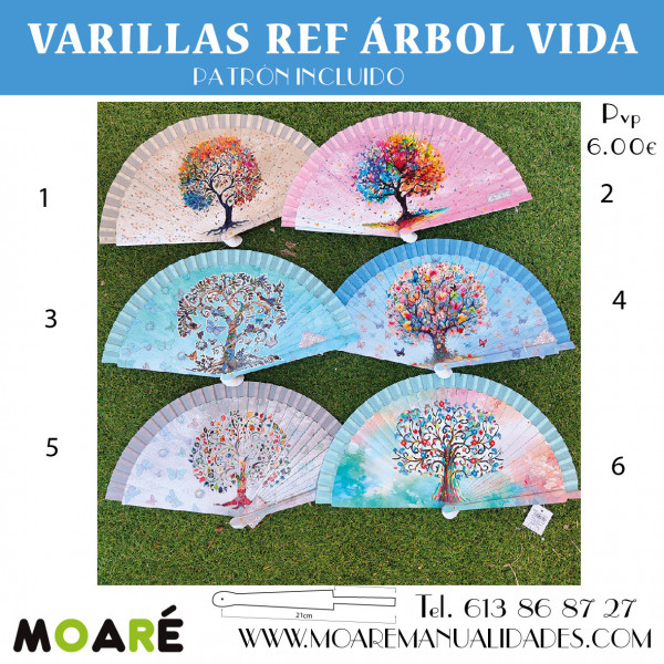 Varillas abanico ARBOL VIDA + patrón 2.5cm