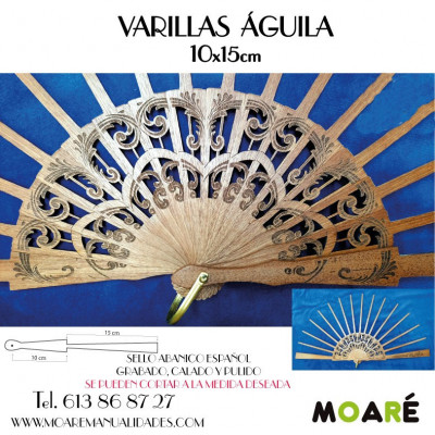 Varillas abanico MOD.AGUILA 10x15 Encaje de bolillos o bordado en tul