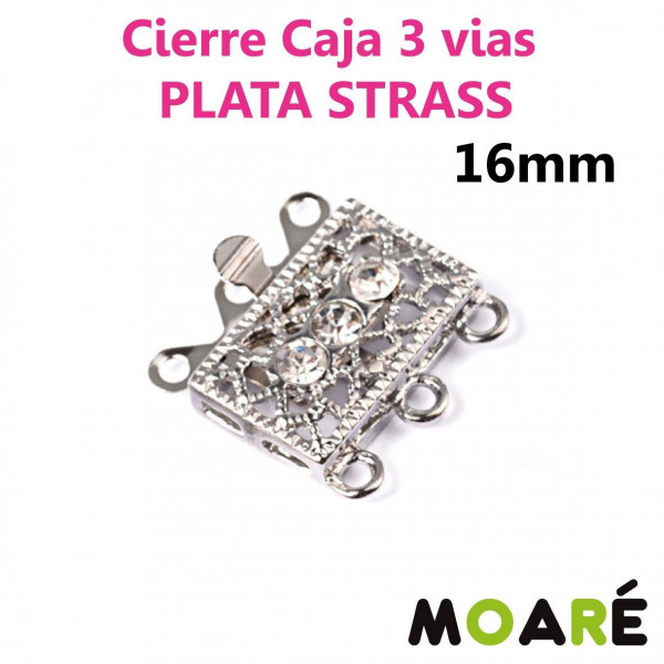 Cierre Caja 3 vias caja strass 16mm Plata