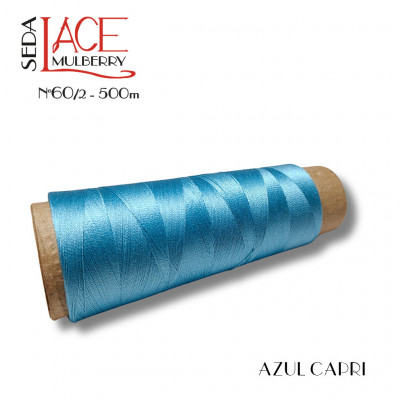 Seda LACE Mulberry  AZUL CAPRI encaje de bolillos bordado