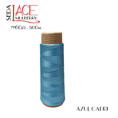Seda LACE Mulberry  AZUL CAPRI encaje de bolillos bordado
