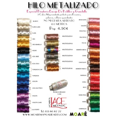 Hilo Metalizado especial Bolillos, crochet, bordado a mano