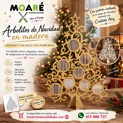 ARBOL NAVIDAD MADERA  + patron encaje de bolillos