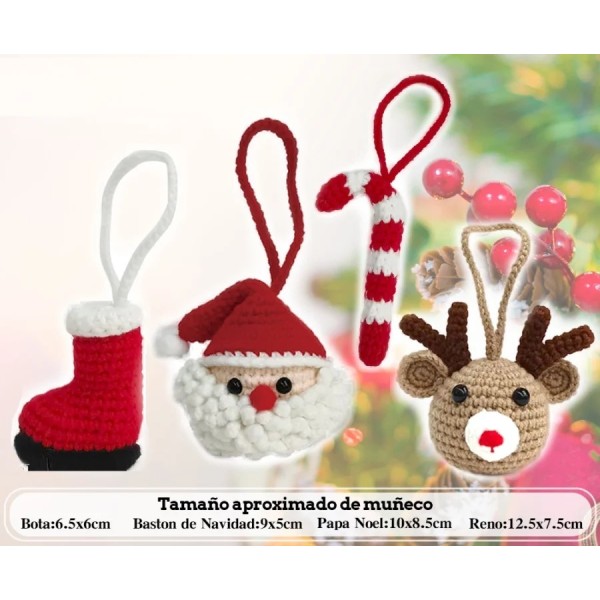 Kit Amigurumi Papá Noel, Reno, Bastón y Bota