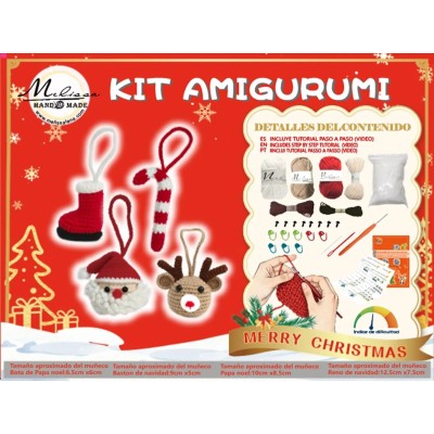 Kit Amigurumi Papá Noel, Reno, Bastón y Bota