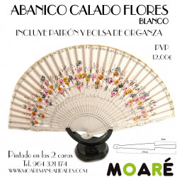 Varillas abanico ABANICO CALADO FLORES BLANCO + patrón