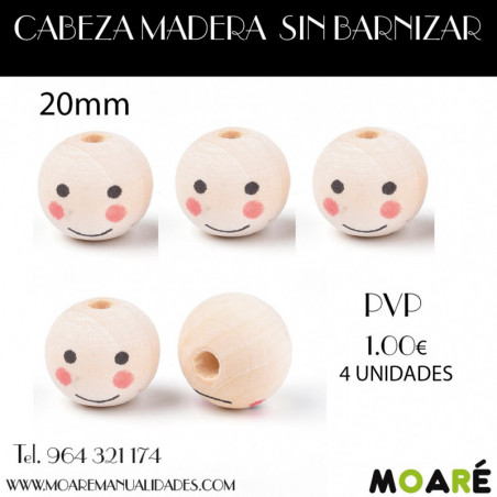 BOLA MADERA CABEZA SIN BARNIZ 4UDS